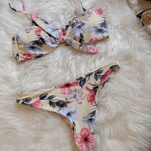 Floral Yellow and Pink Bikini Set Strapless